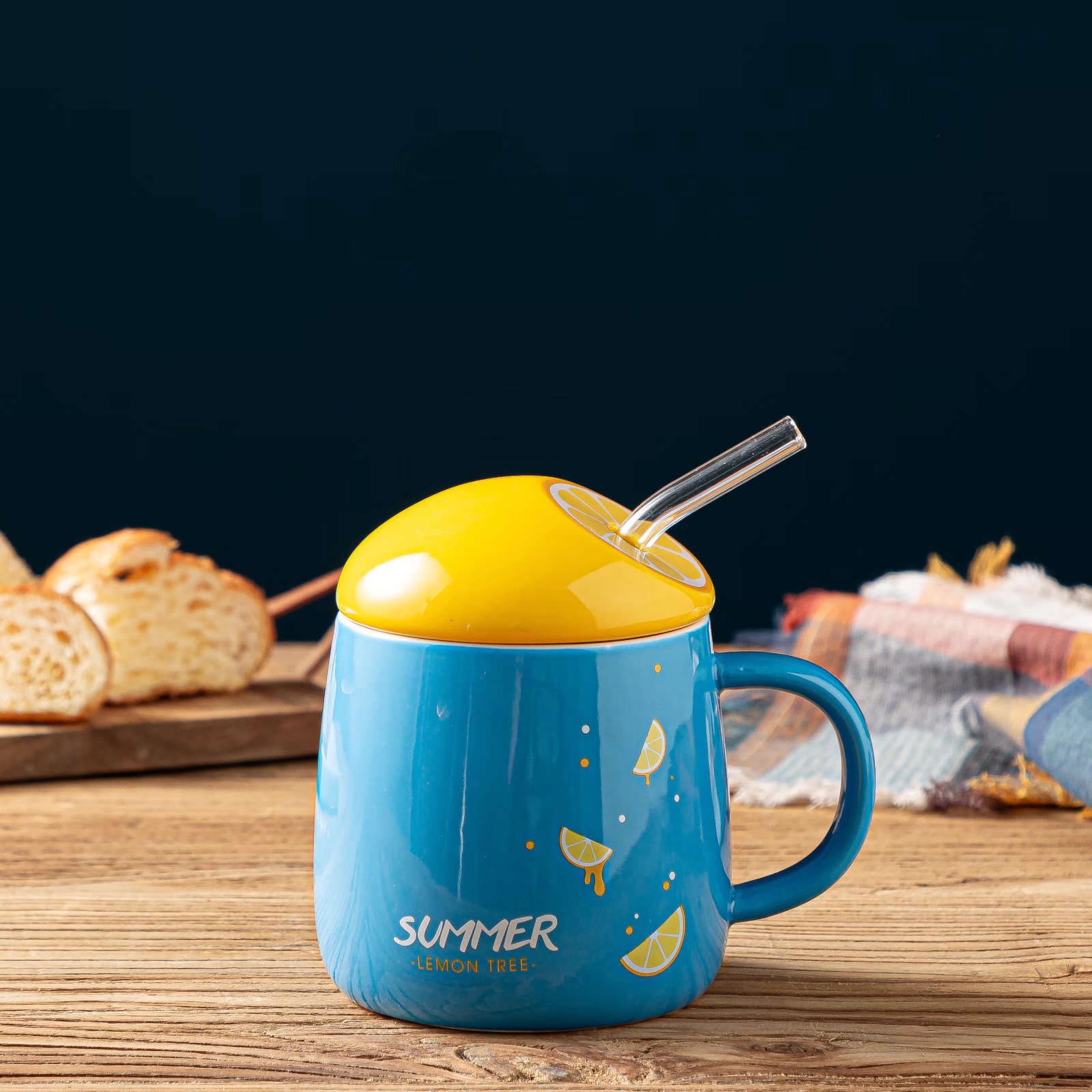 Fruit ceramic cups, colored glaze coffee cups, water cups with straws, creative mugs Item Picture