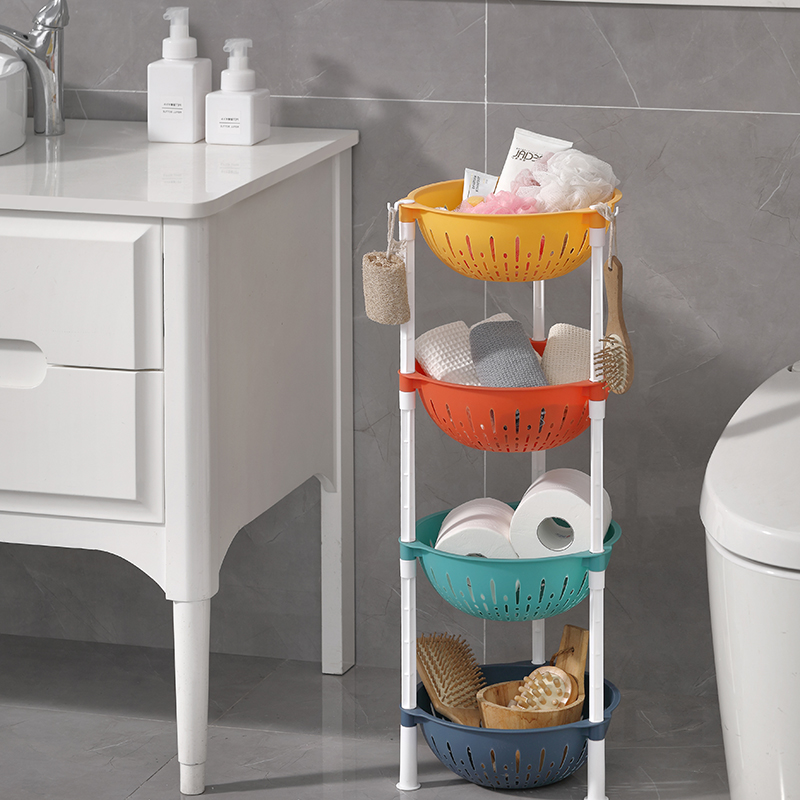 Four-story kitchen multi-layer storage rack, plastic floor-standing pot and basin storage rack, kitchen storage seasoning rack, disc multi-layer rack details Picture