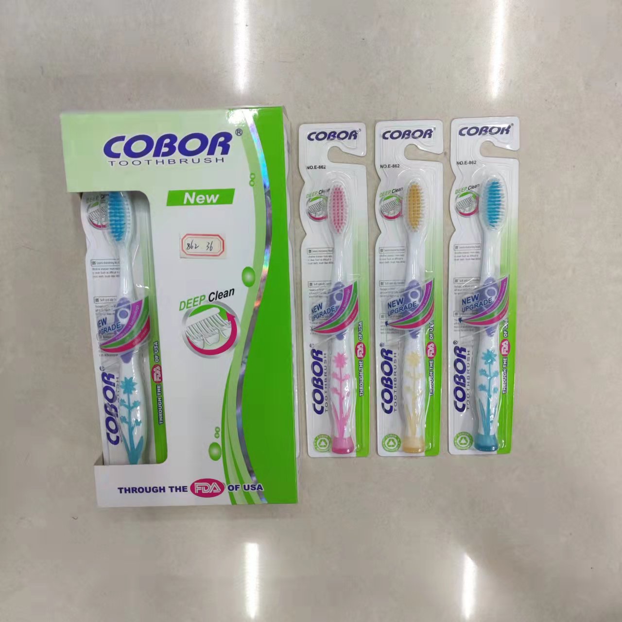 日用百货牙刷批发 可贝尔COBOR E862 外贸出口英文软毛牙刷