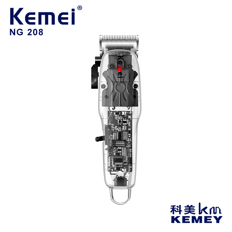 跨境厂家直供科美透明款理发器KM-NG208耐摔油头雕刻USB快充LCD液晶数显电推剪