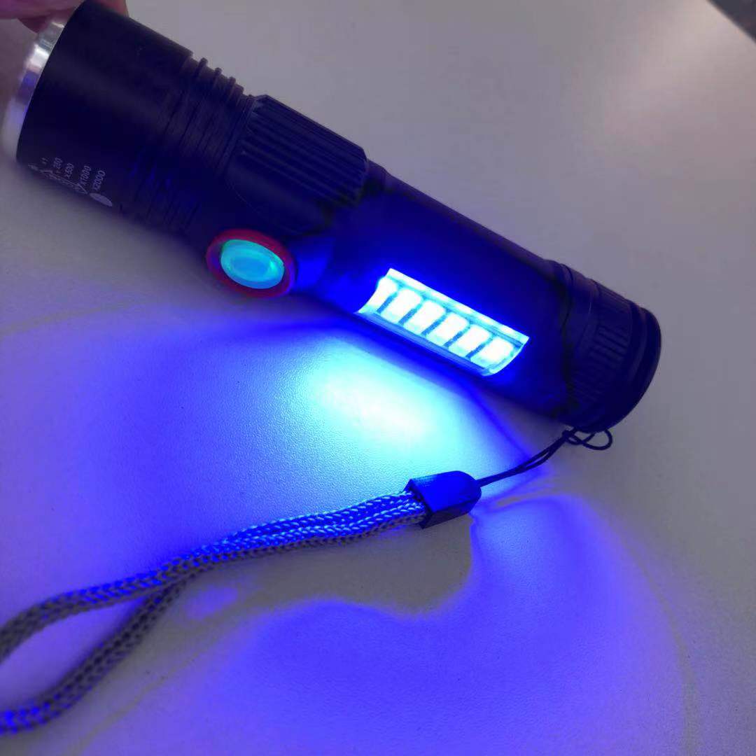 USB直充 可充电式小型 强光手电筒LED远射超亮调光迷你P60电灯 红蓝光侧灯详情图4