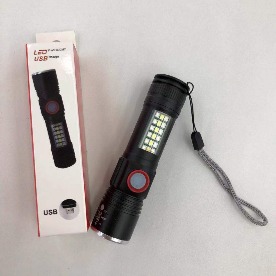 USB直充 可充电式小型 强光手电筒LED远射超亮调光迷你P60电灯 红蓝光侧灯图