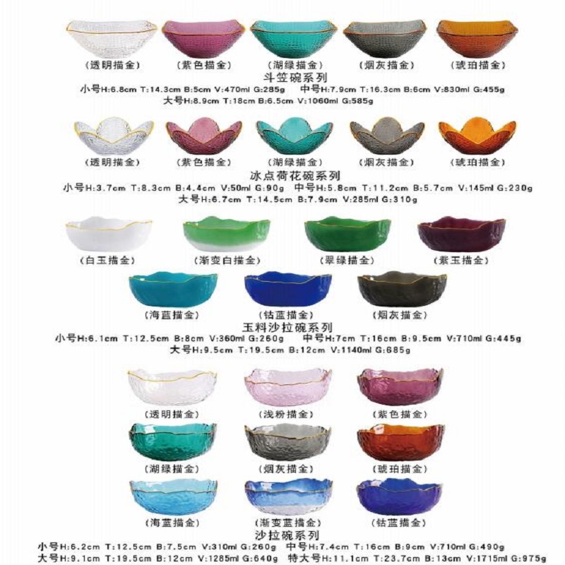 Modern and simple glass bowls, complete sets of household bowls and plates wholesale, living room fruit plates, glacier pattern dessert, vegetable and salad bowls Application Scenario