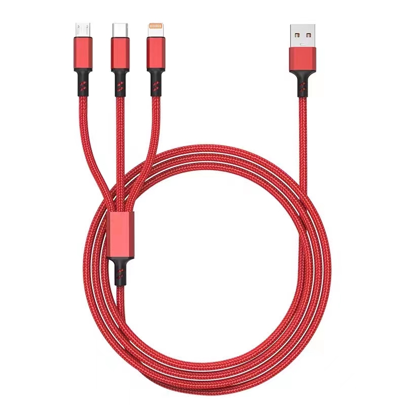 1-to-3 1.2-meter mobile phone charging cable, 100 copper wires for Samsung, Android, Huawei and Apple mobile phones