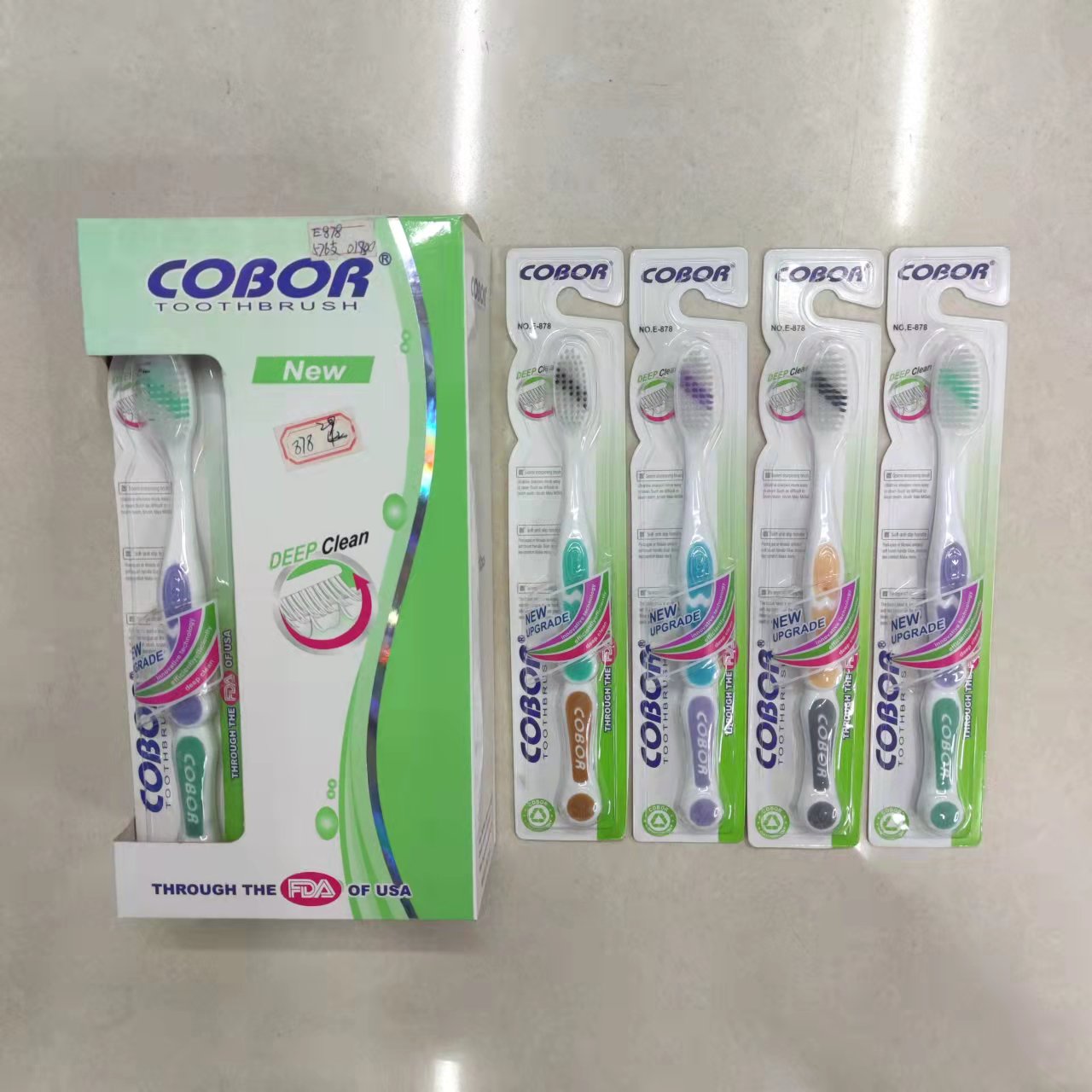 日用百货牙刷批发 可贝尔COBOR E878出口外贸英文成人软毛牙刷