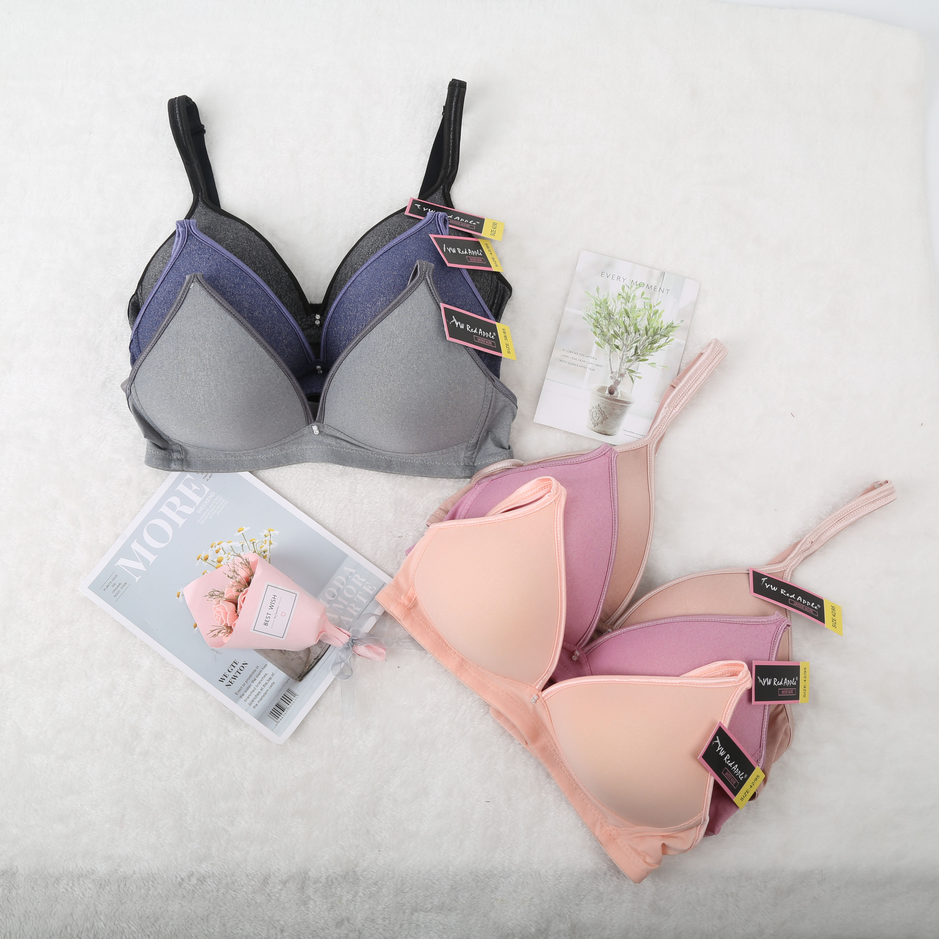 跨境出口欧美南美东南亚中色丁包边拉丝布B杯无钢圈外贸文胸图