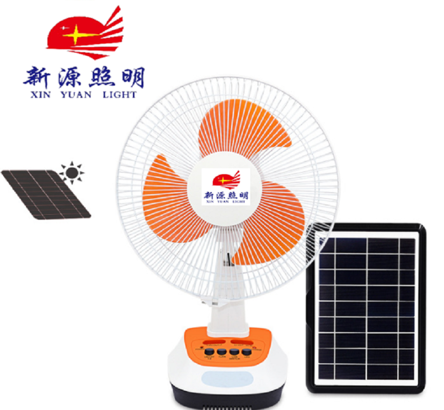 新款12寸太阳能电风扇带太阳能板带小夜灯AC/DC可充电应急台扇