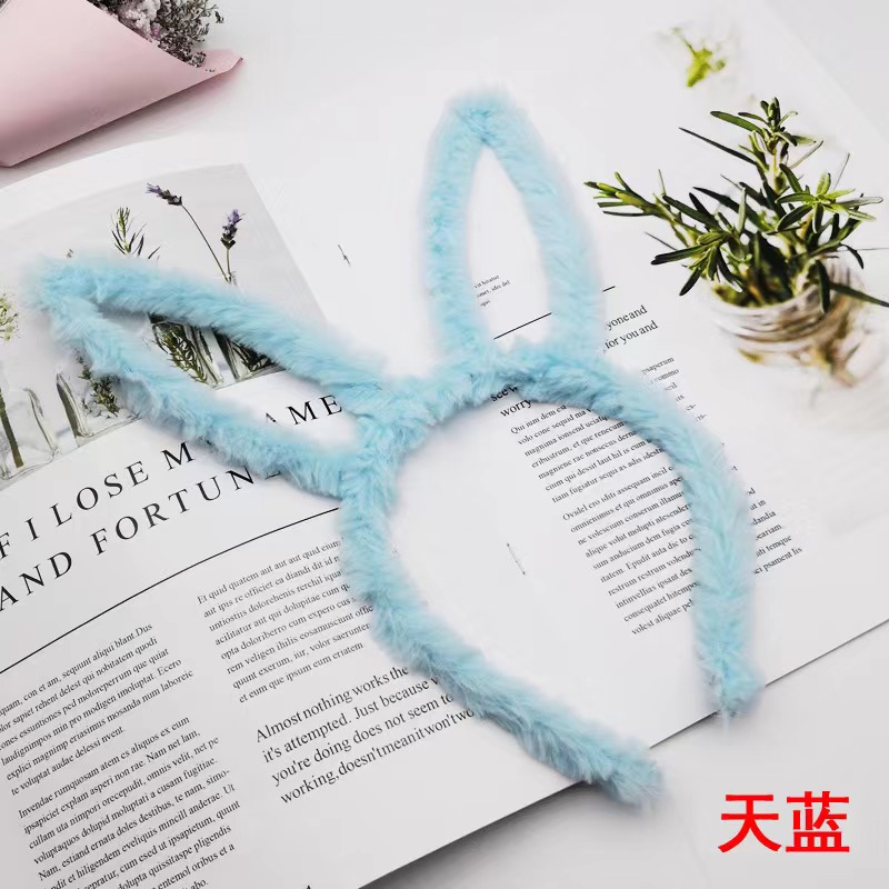 Korean long plush rabbit ear headband, cute and high-end plush non-luminous rabbit ear headband accessory, wechat business ground promotion gift, 13cm, 10cm Application Scenario