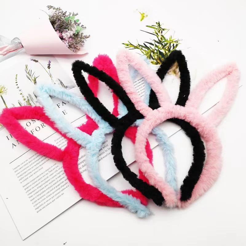 Korean long plush rabbit ear headband, cute and high-end plush non-luminous rabbit ear headband accessory, wechat business ground promotion gift, 13cm, 10cm details Picture