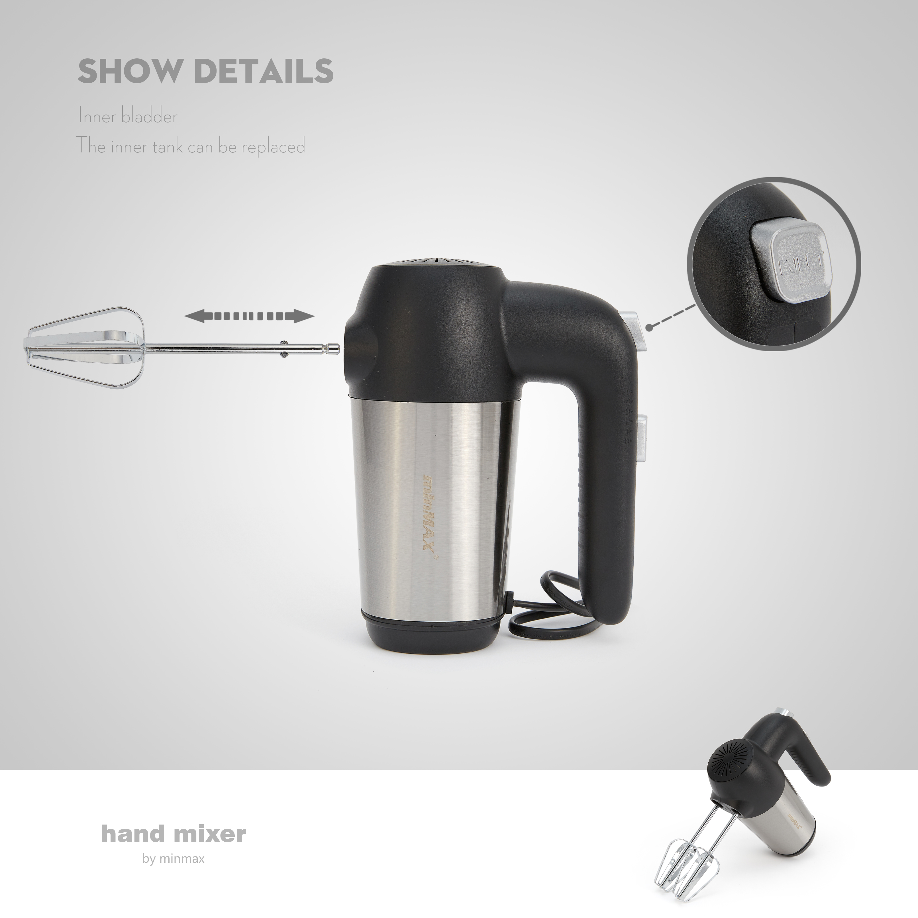 Venta caliente minMAX egg batidor MMX-9615 en stock multifunción mezclador de mano batidor de huevo modelo de comercio exterior Specification image