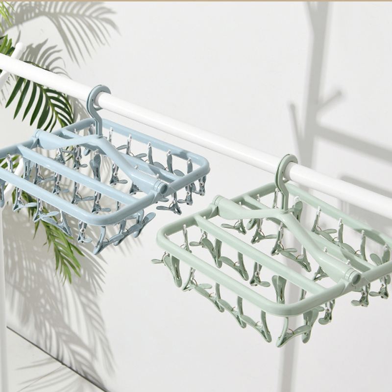 32夹折叠衣架方形多头晾衣架多夹子加厚内衣晒袜子架儿童成人塑料