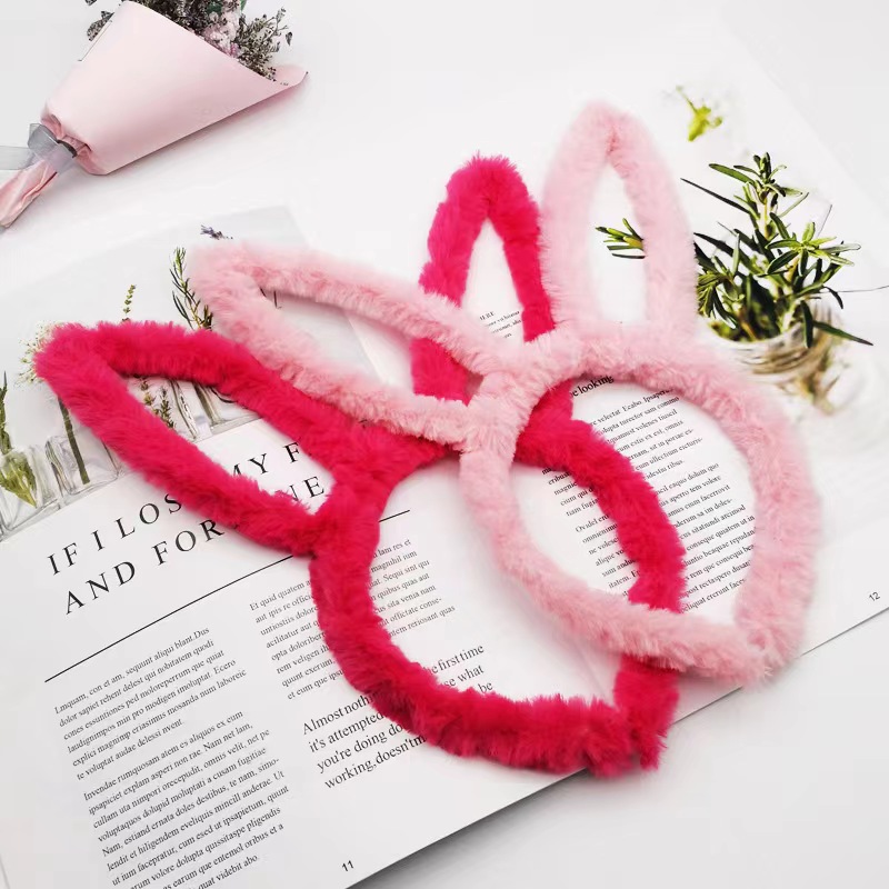 Korean long plush rabbit ear headband, cute and high-end plush non-luminous rabbit ear headband accessory, wechat business ground promotion gift, 13cm, 10cm Item Picture