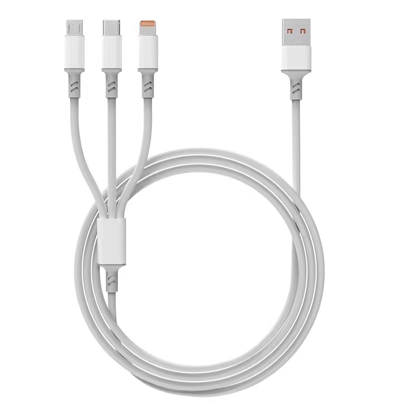 White 1.2-meter one-to-three multi-functional home car mobile phone charger with 100 copper wires for fast charging 3.0 detail image 2