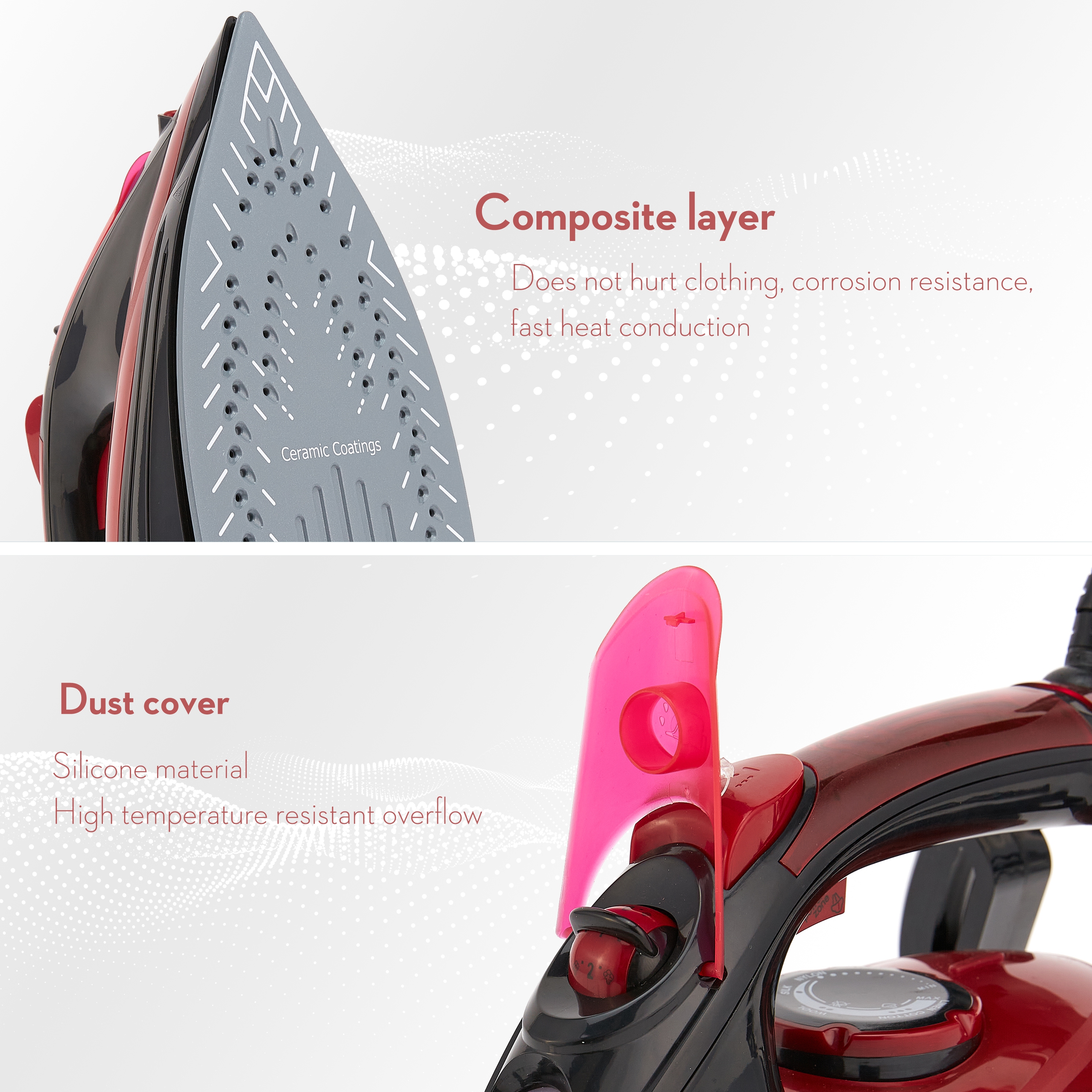min MAX Electric Iron MNI-8801 Household Steam Handheld Large iron Household Powerful Steam 2400W hanging iron Specification image