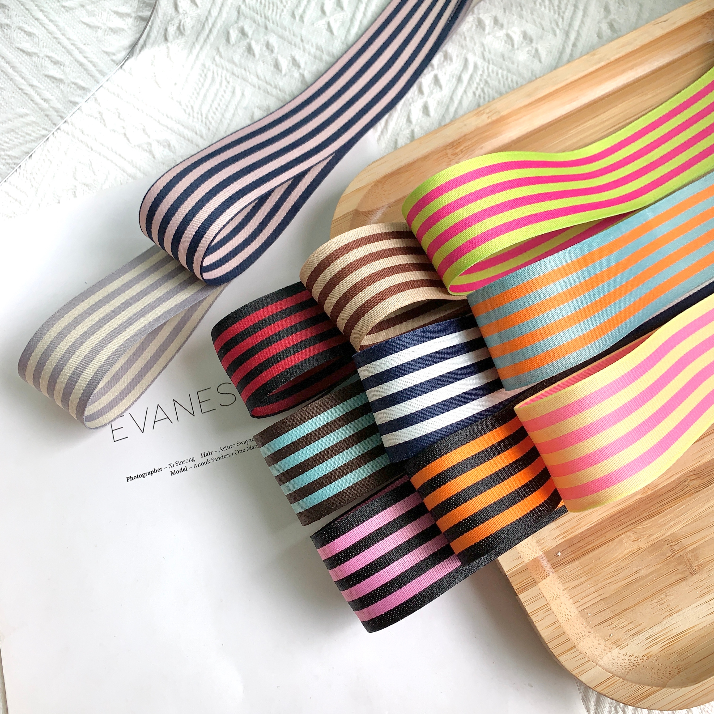 鉴鉴韩国织带 涤纶间色条纹 DIY创意辅料 鲜花礼盒包装辅料