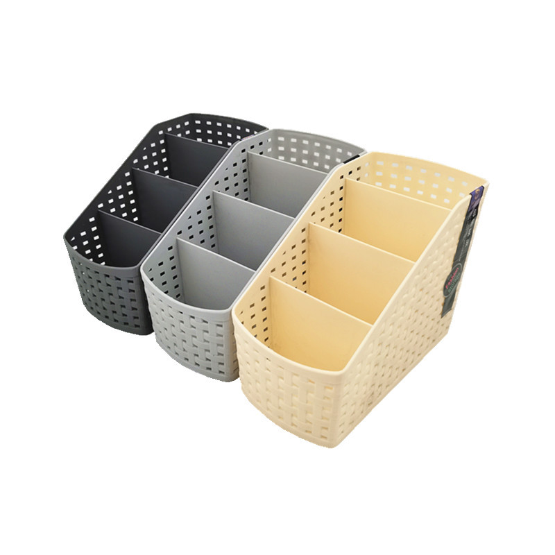 Imitation rattan woven trapezoidal four-compartment plastic storage box details Picture