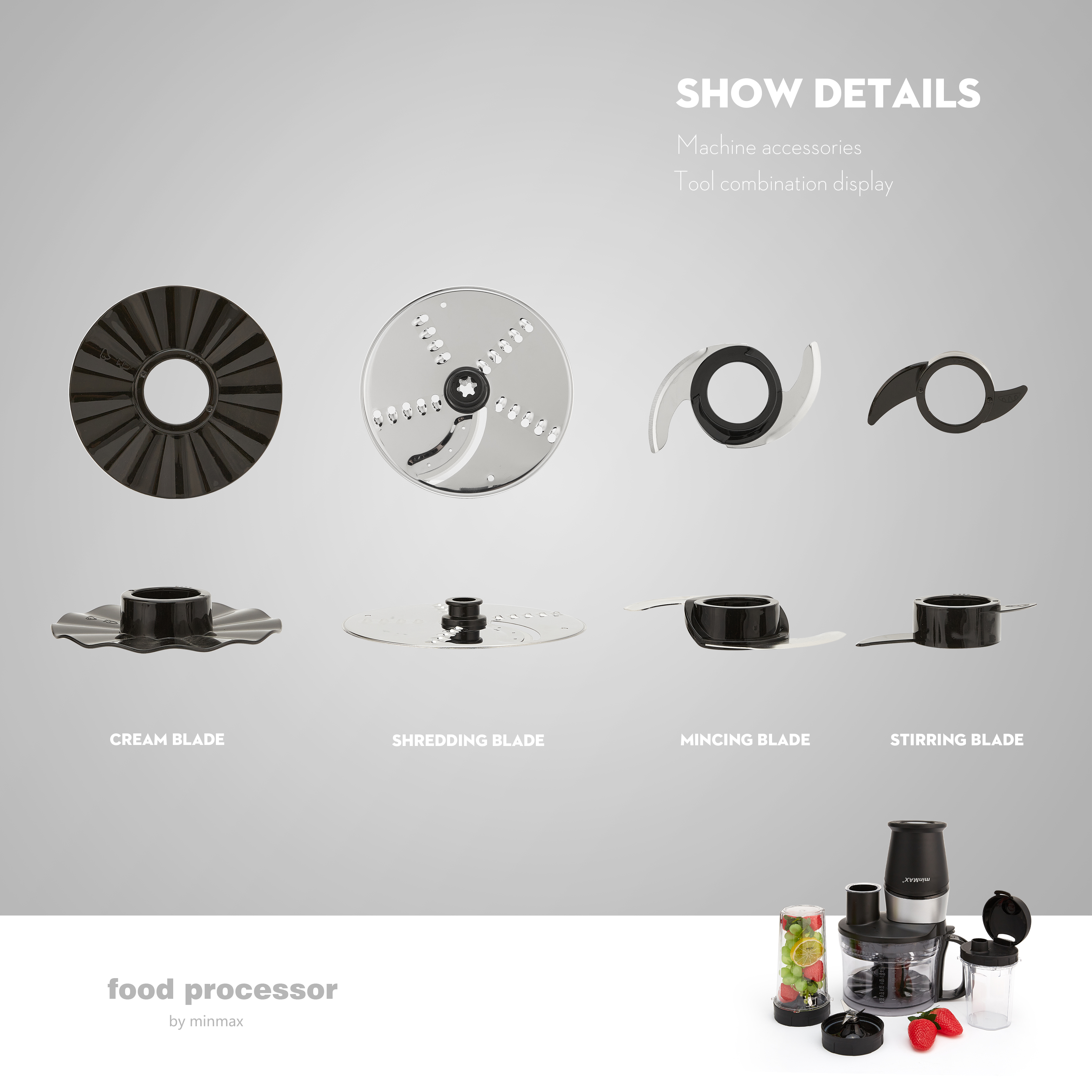 Share it on Moments and add it to your favorites. minMAX's new multi-functional food processor 1101 and large-capacity juicer are sold directly by the manufacturer for export Specification image