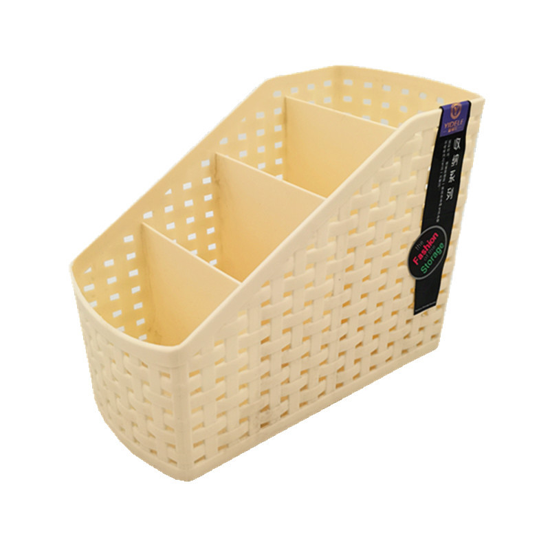 Imitation rattan woven trapezoidal four-compartment plastic storage box Application Scenario