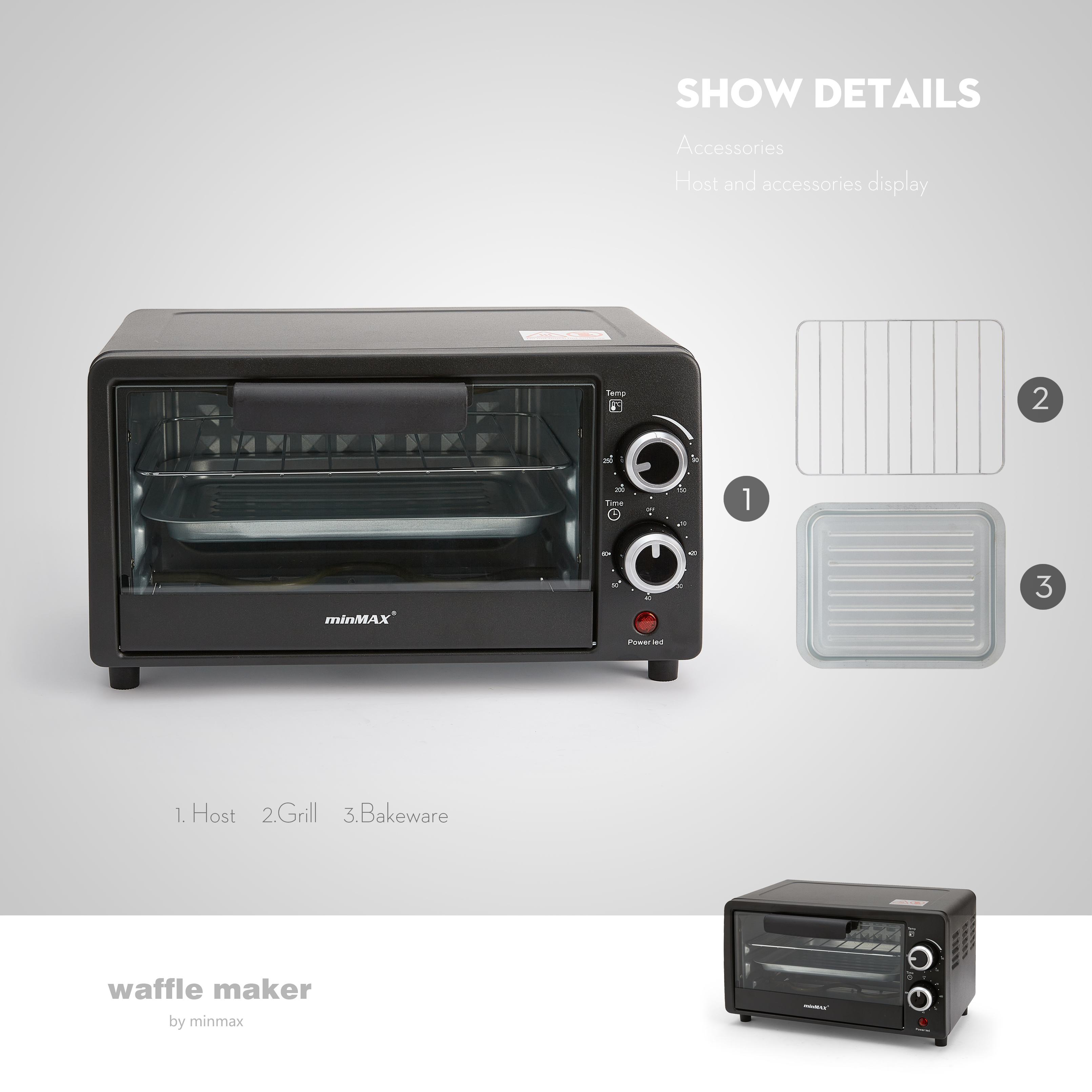 Fábrica directa minMAX nuevo horno casero máquina de desayuno MMV-5020 multifuncional hornear torta horno de comercio exterior Specification image