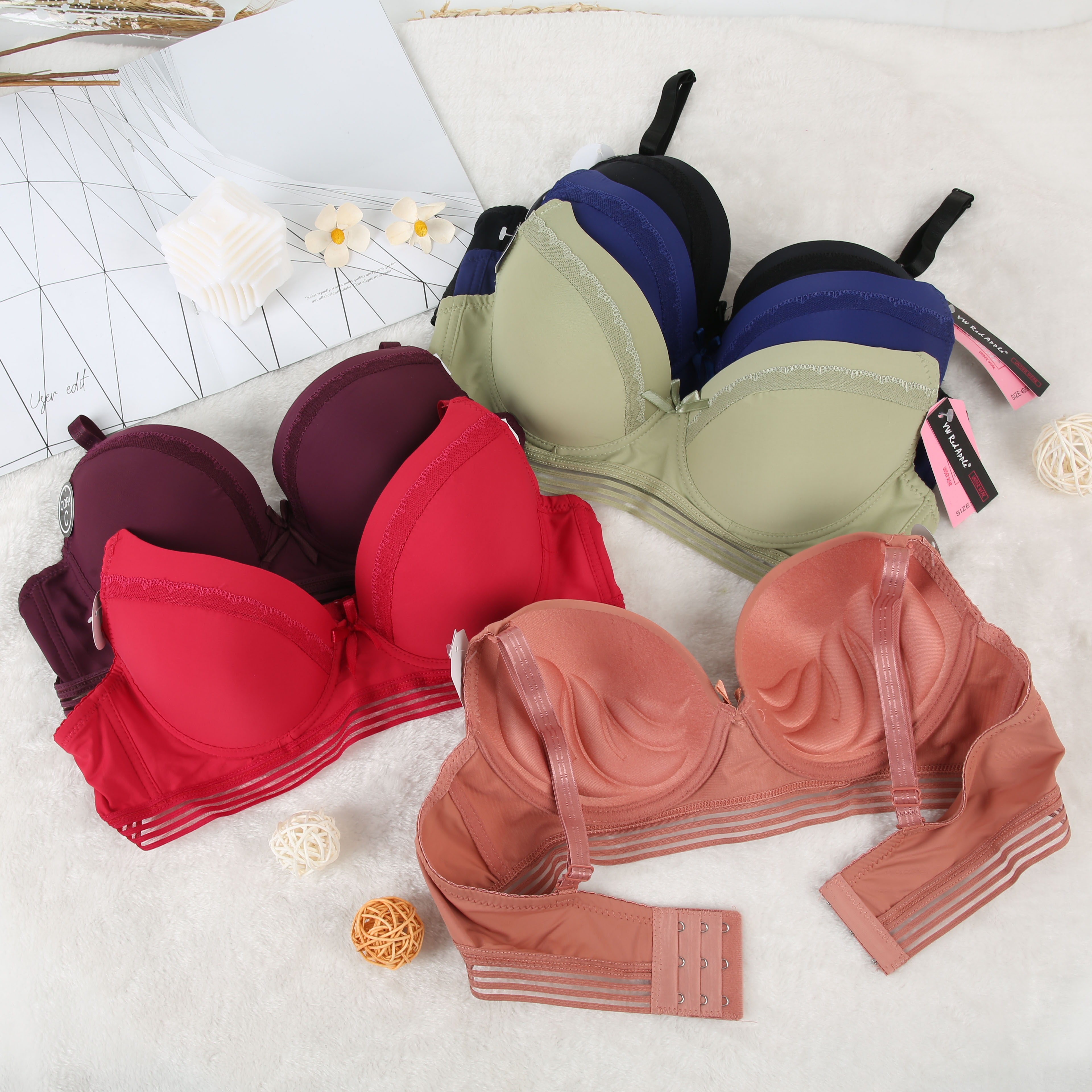 跨境南美欧美外贸有钢圈女士光面内衣一片式无痕薄款文胸上托聚拢胸罩女