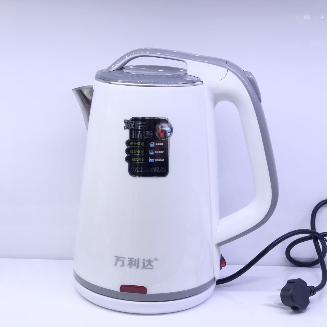 Wanlida 2L insulated electric kettle for household use, with plastic on the outside and steel on the inside