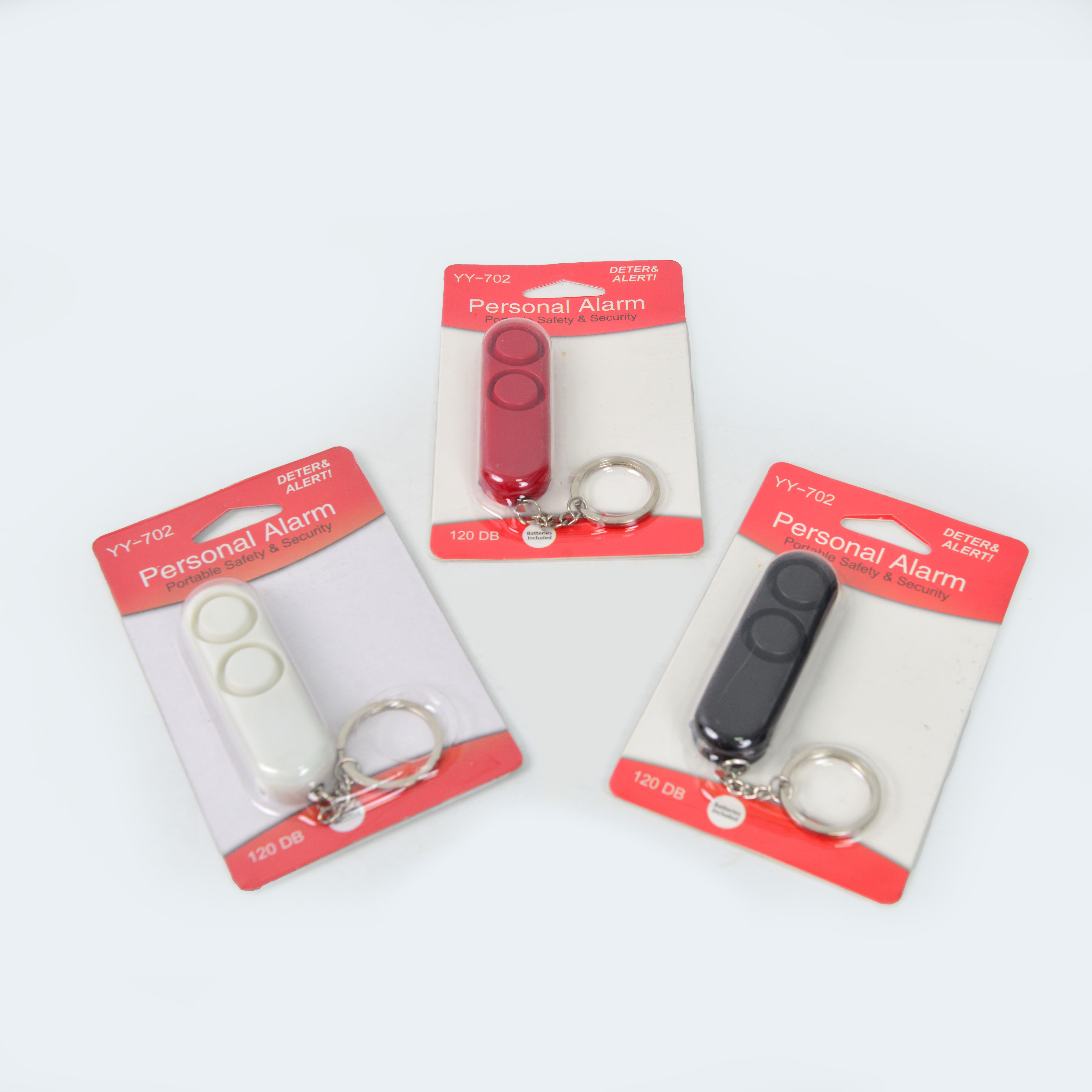 Female personal anti-wolf device alarm with dual speakers, keychain with light, personal protection alarm with 120DB volume