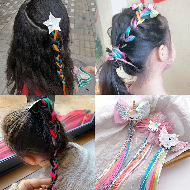 韩版蝴蝶结星星独角兽炫彩假发发夹女童仙女个性头饰