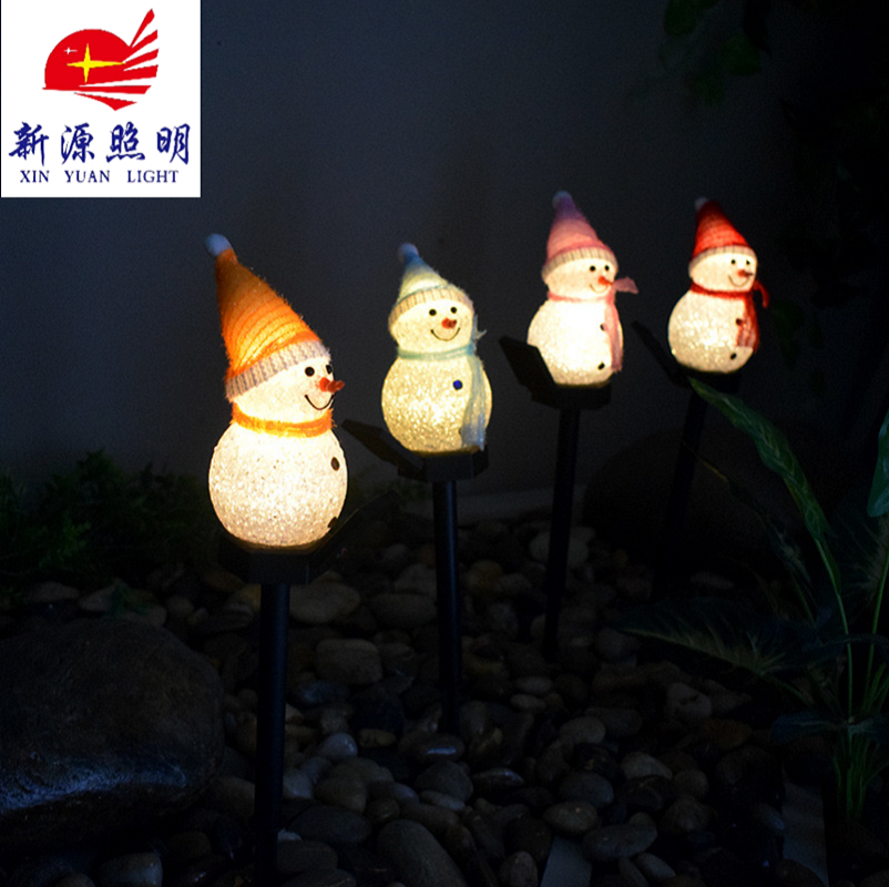 新款太阳能LED小雪人地插灯圣诞节太阳能LED花园庭院景观地插灯