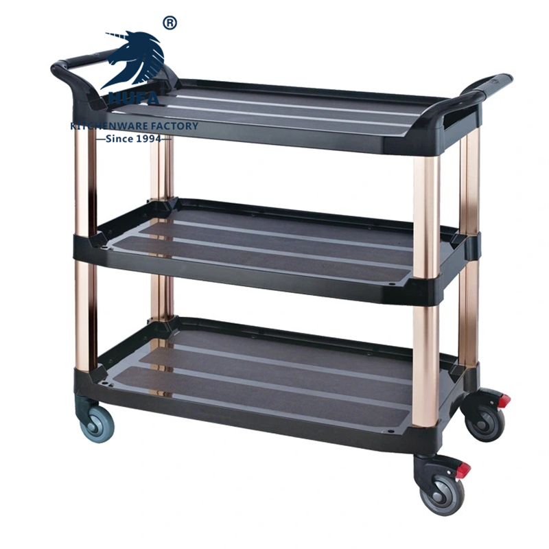 Thickened plastic three-layer hotel restaurant food delivery trolley, silent wheel, restaurant service trolley, three-layer thickened food collection trolley, bowl collection trolley, restaurant small trolley, mobile hotel commercial hand-pushed food side, hotel removal trolley, trolley