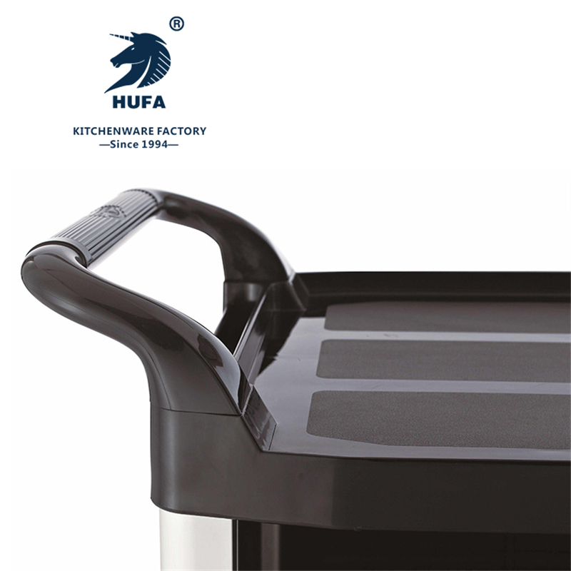Thickened plastic three-layer hotel restaurant food delivery trolley, silent wheel, restaurant service trolley, three-layer thickened food collection trolley, bowl collection trolley, restaurant small trolley, mobile hotel commercial hand-pushed food side, hotel removal trolley, trolley Application Scenario