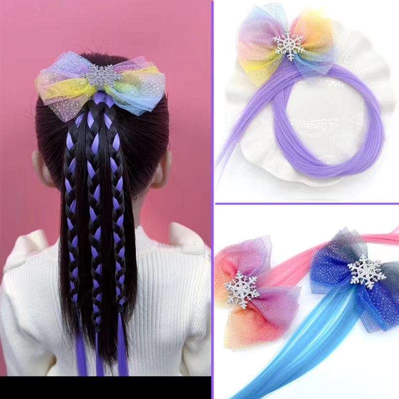 雪花炫彩马尾辫儿童编发发饰彩辫假发辫子女童公主厚款发片发夹