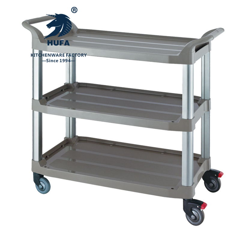 Thickened plastic three-layer hotel restaurant food delivery trolley, silent wheel, restaurant service trolley, three-layer thickened food collection trolley, bowl collection trolley, restaurant small trolley, mobile hotel commercial hand-pushed food side, hotel removal trolley, trolley details Picture