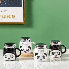 可爱熊猫咖啡杯创意陶瓷杯时尚马克杯色釉水杯