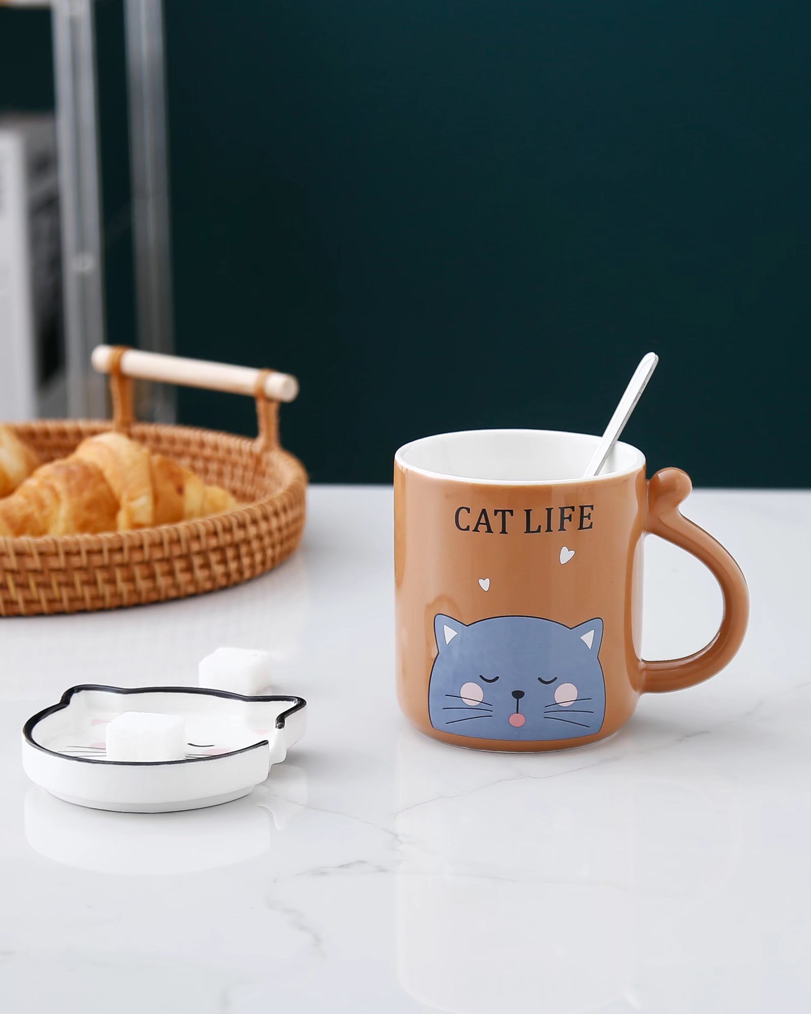 Cute kitten ceramic cup, creative coffee cup, colored glaze mug, gift water cup Item Picture