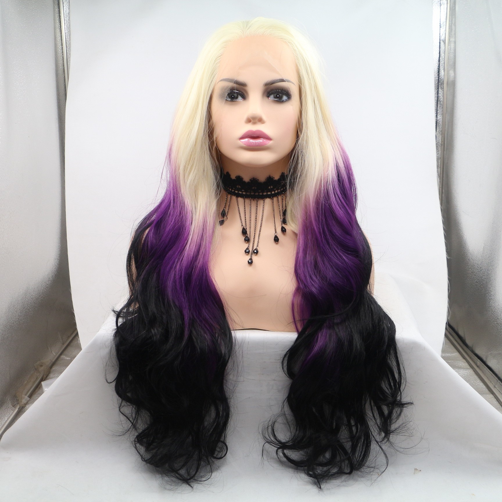 NEW LOOK 欧美假发 跨境化纤 前蕾丝头套wig synthetic渐变长卷发