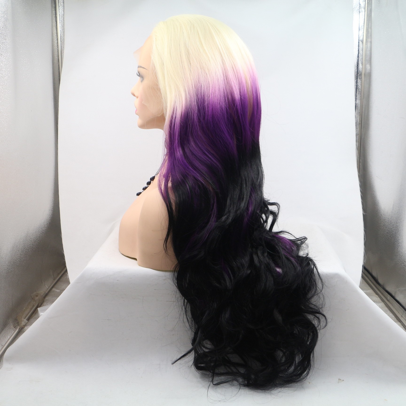 NEW LOOK European and American wig Cross-border Chemical fiber front lace wig synthetic gradient long curly hair details Picture