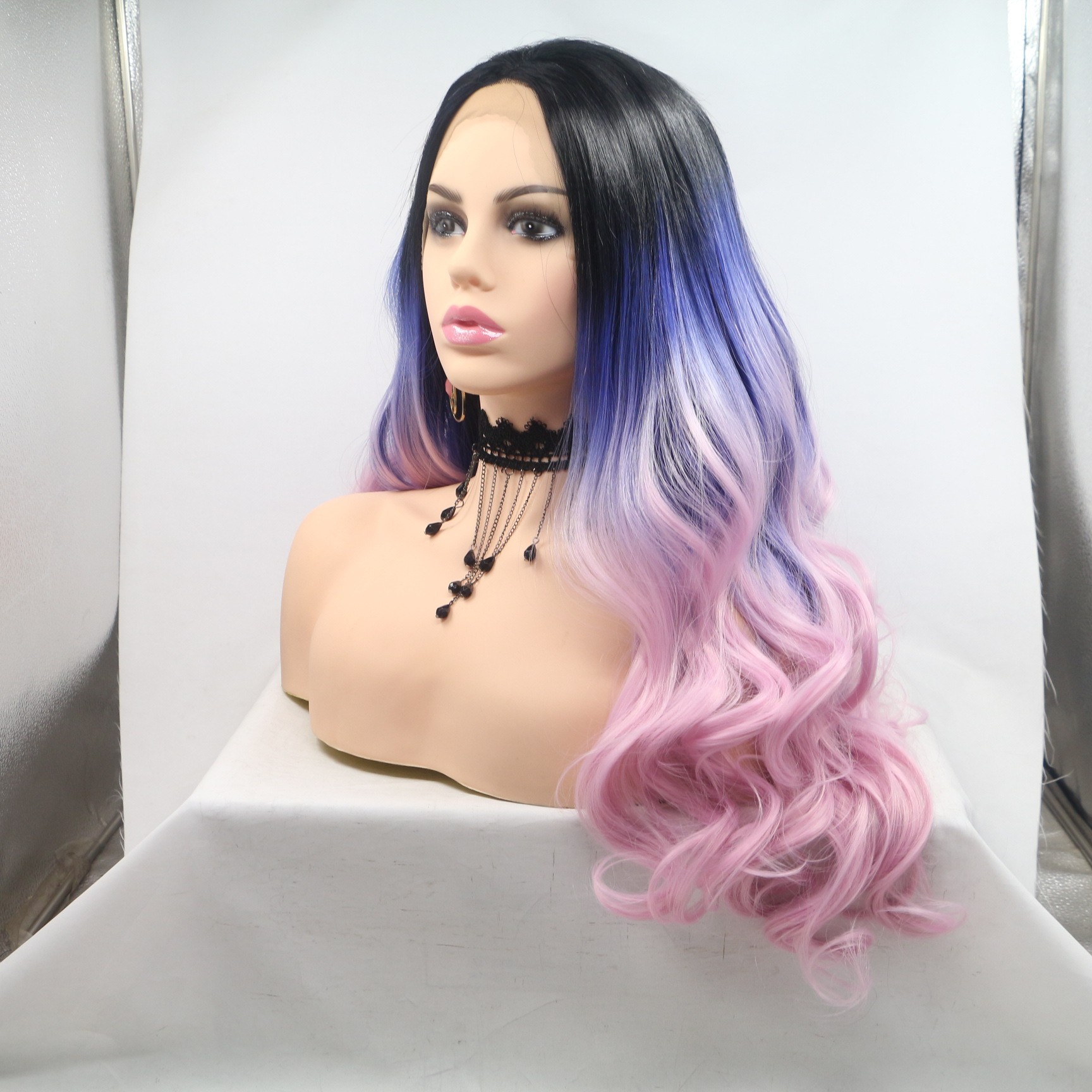 NEW LOOK 2021 Starry Sky Style Lace high-temperature Silk Synthetic Fiber Wig Dyed Colorful New European and American Style Specification image