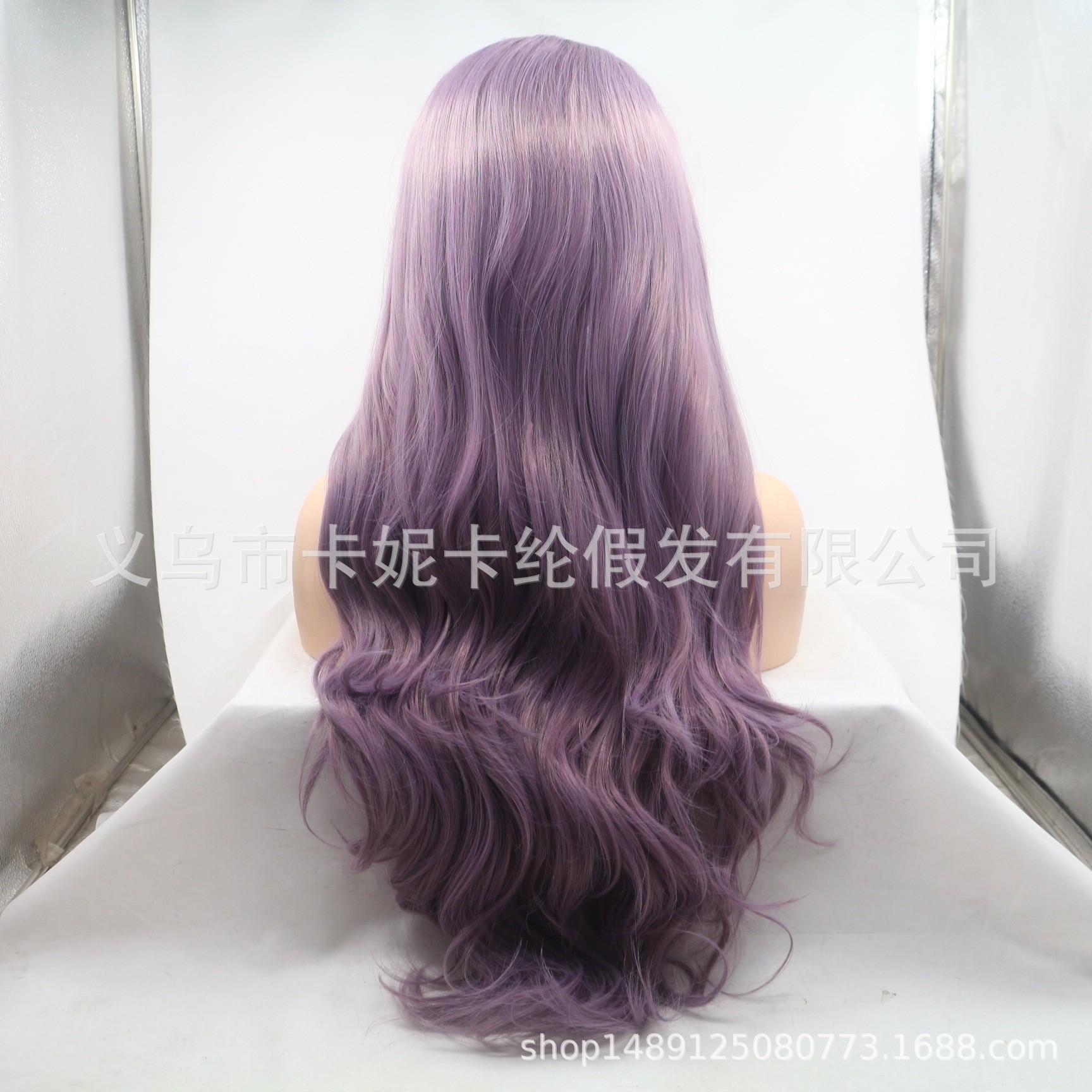 NEWLOOK wig for women, long European and American curly hair, lace head cover, synthetic fiber false hair, pinkish-purple