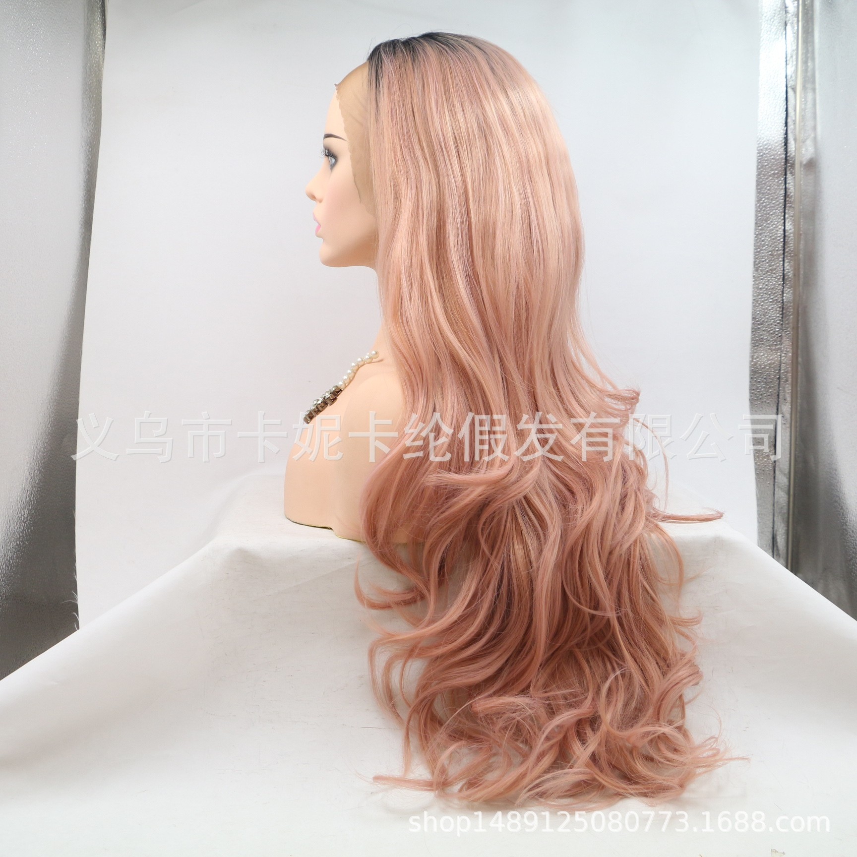 NEWLOOK European and American fashion rose gold long curly hair synthetic fiber wig women's head cover in stock wholesale lace hair cover