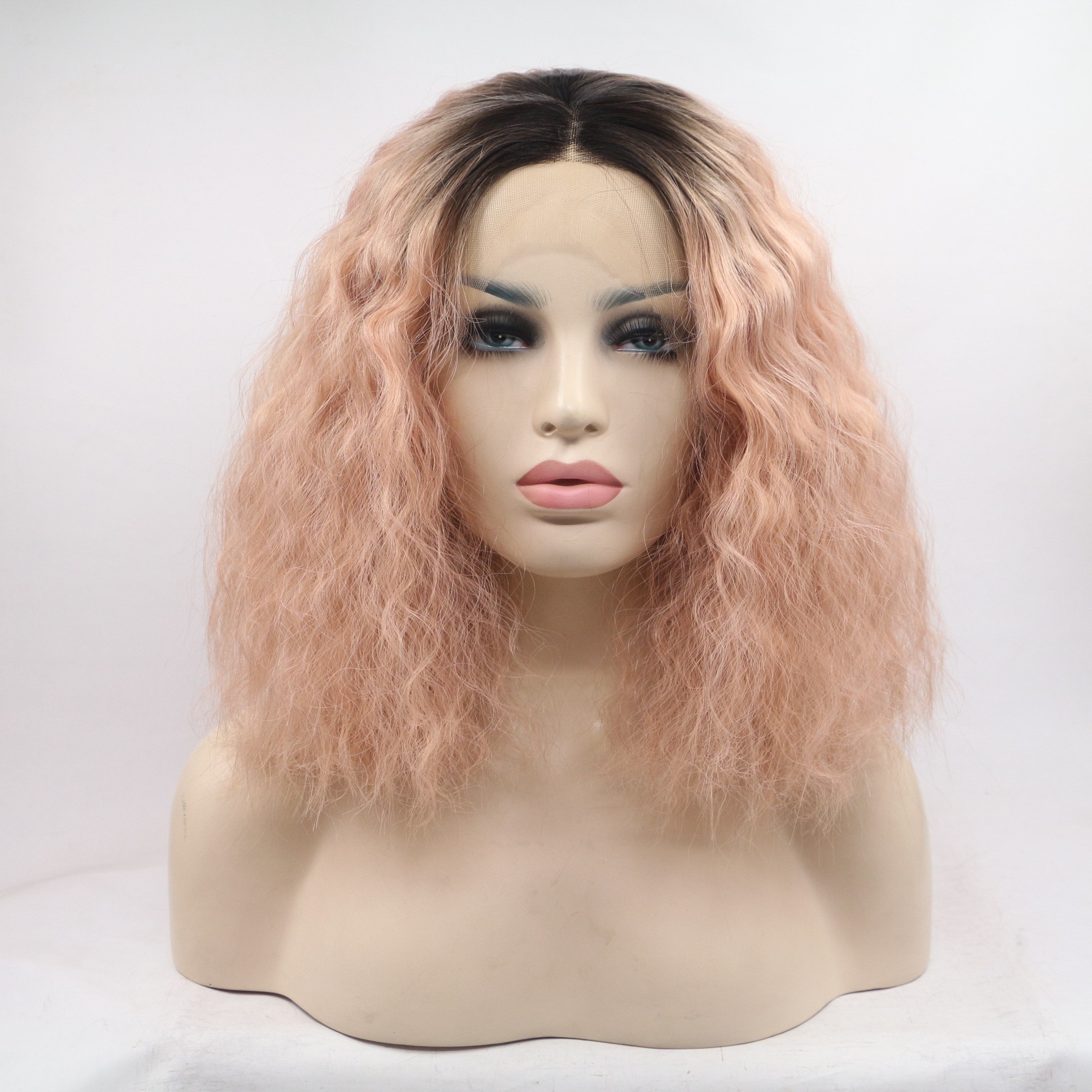 NEW LOOK 2022 Fashion wig, European and American pink small curved half hand hook front lace synthetic fiber details Picture