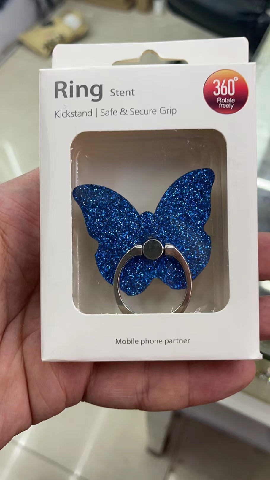Cartoon animation butterfly ring stand, transparent acrylic glitter pendant, custom logo mobile phone stand based on provided image Item Picture