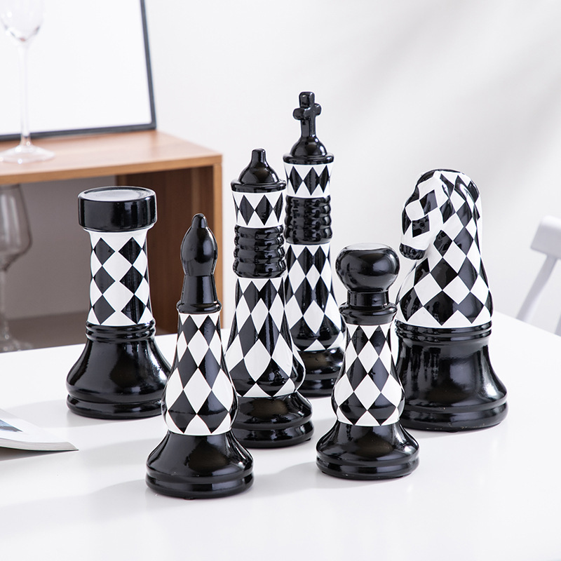美式黑白格国际象棋陶瓷摆件软装家居饰品瓷器工艺品摆件礼品