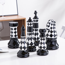 美式黑白格国际象棋陶瓷摆件软装家居饰品瓷器工艺品摆件礼品