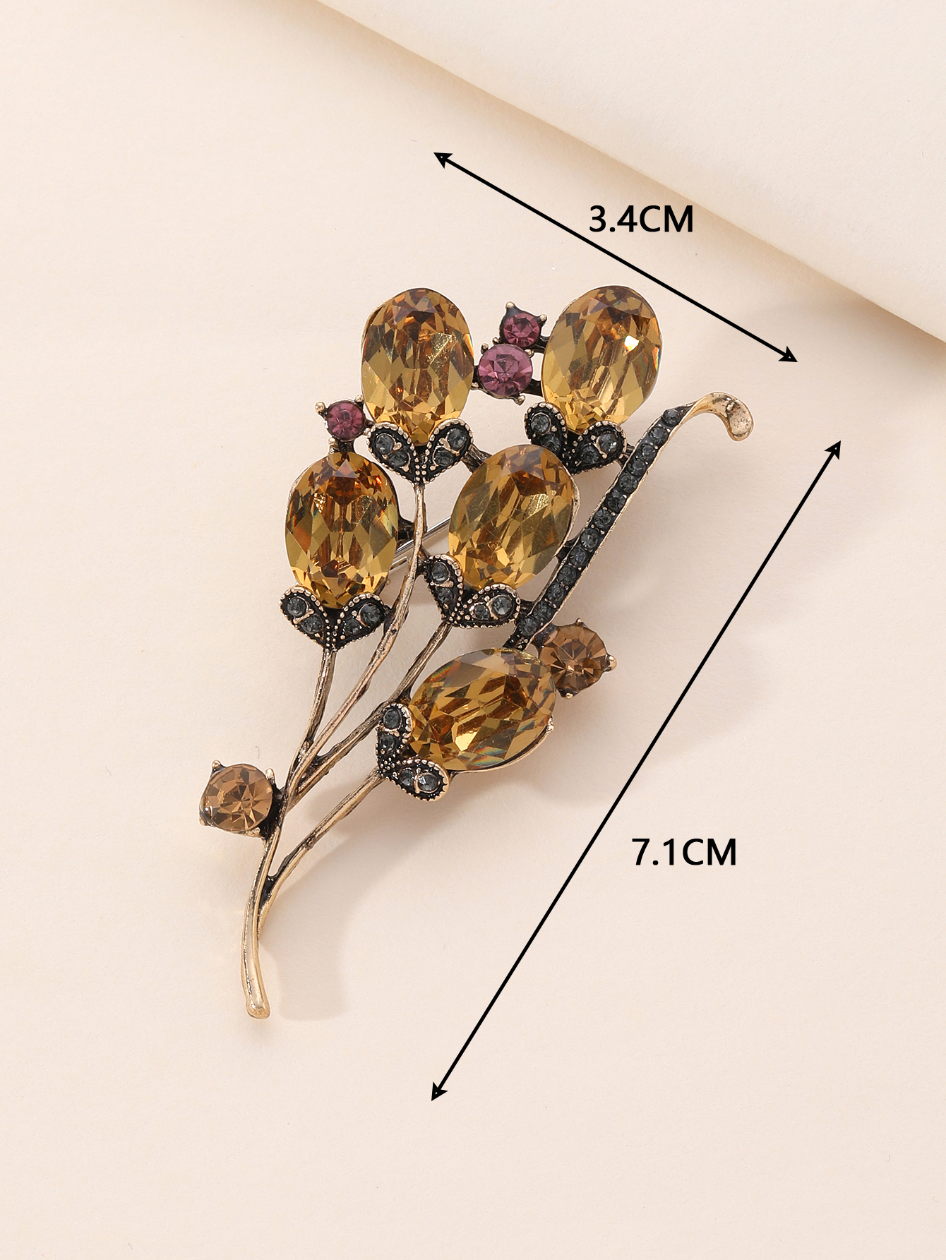 Korean version leaf glass brooch, fashionable and elegant brooch, ancient color series - Yingying -0220 details Picture