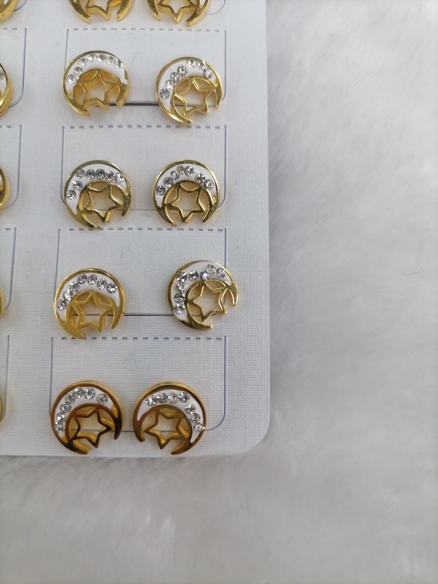 Titanium steel golden hollowed-out crescent ★ with drill ear studs details Picture