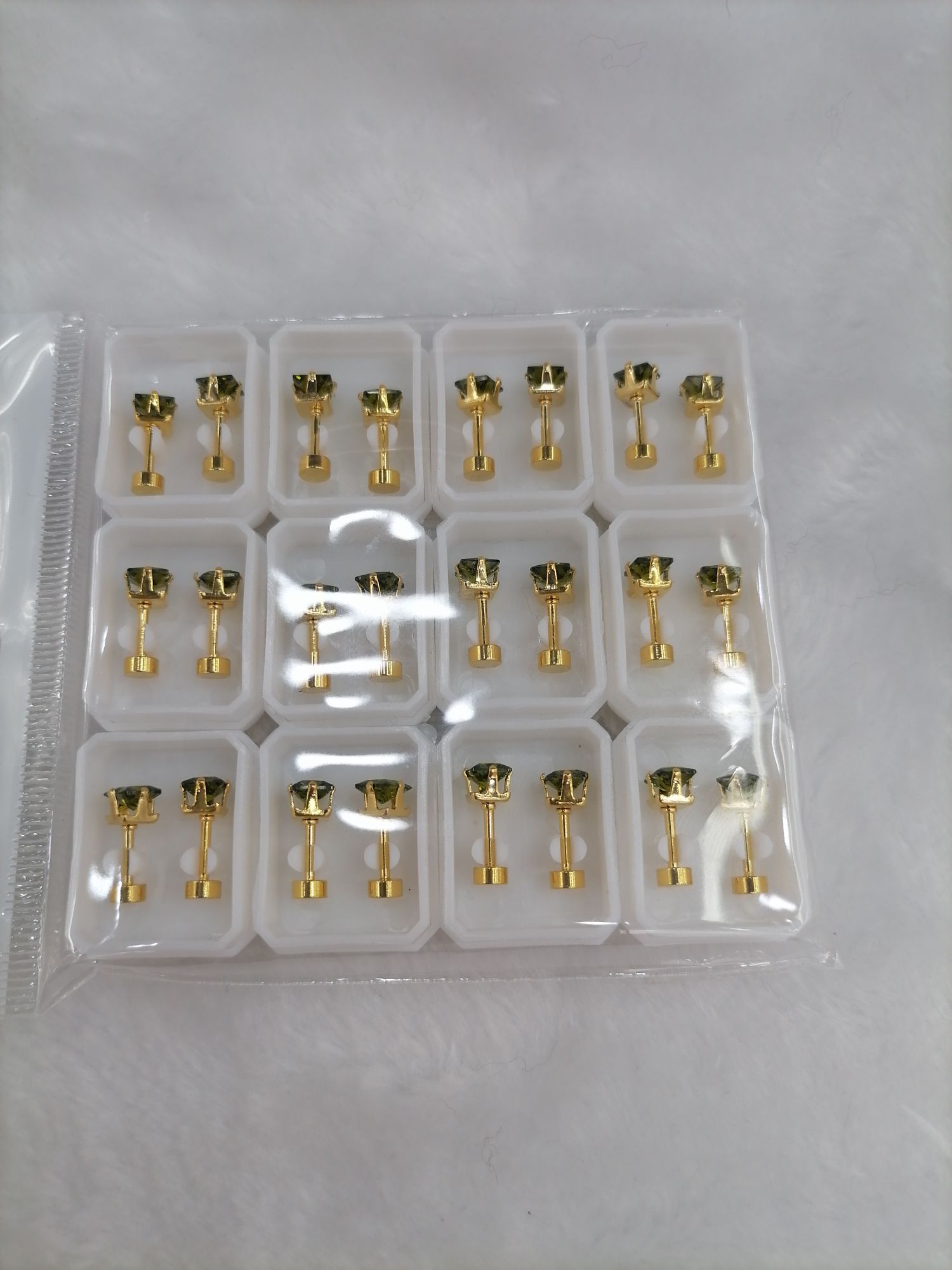 Titanium steel golden large diamond green stud earrings details Picture