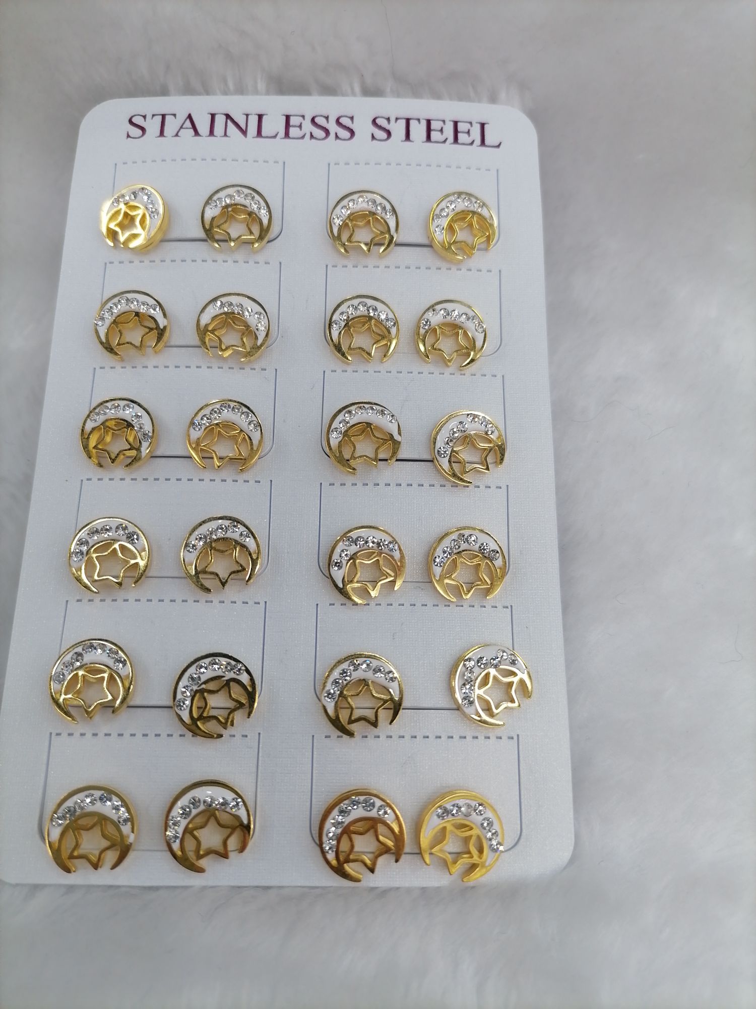 Titanium steel golden hollowed-out crescent ★ with drill ear studs
