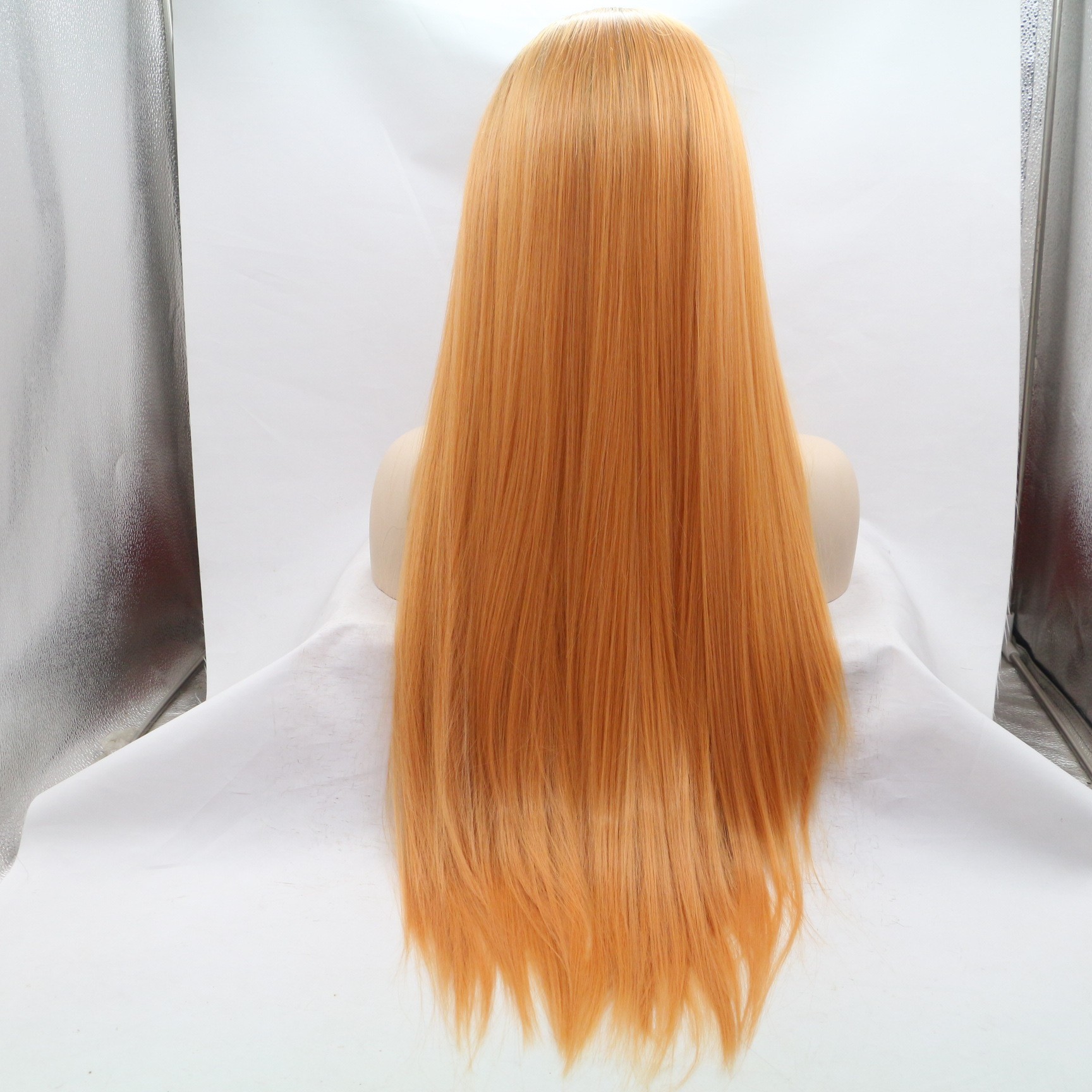 European and American fashion mid-length straight hair warm orange synthetic fiber wig women's head cover in stock wholesale details Picture