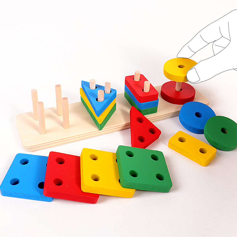 木质几何形状认知板块儿童早教益智趣味玩具几何形状套柱颜色认知详情图3