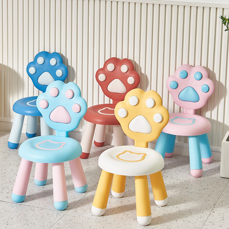 Cat paw children's plastic chairs, kindergarten stools, backrests, home baby stools, anti-slip cartoon seats for children